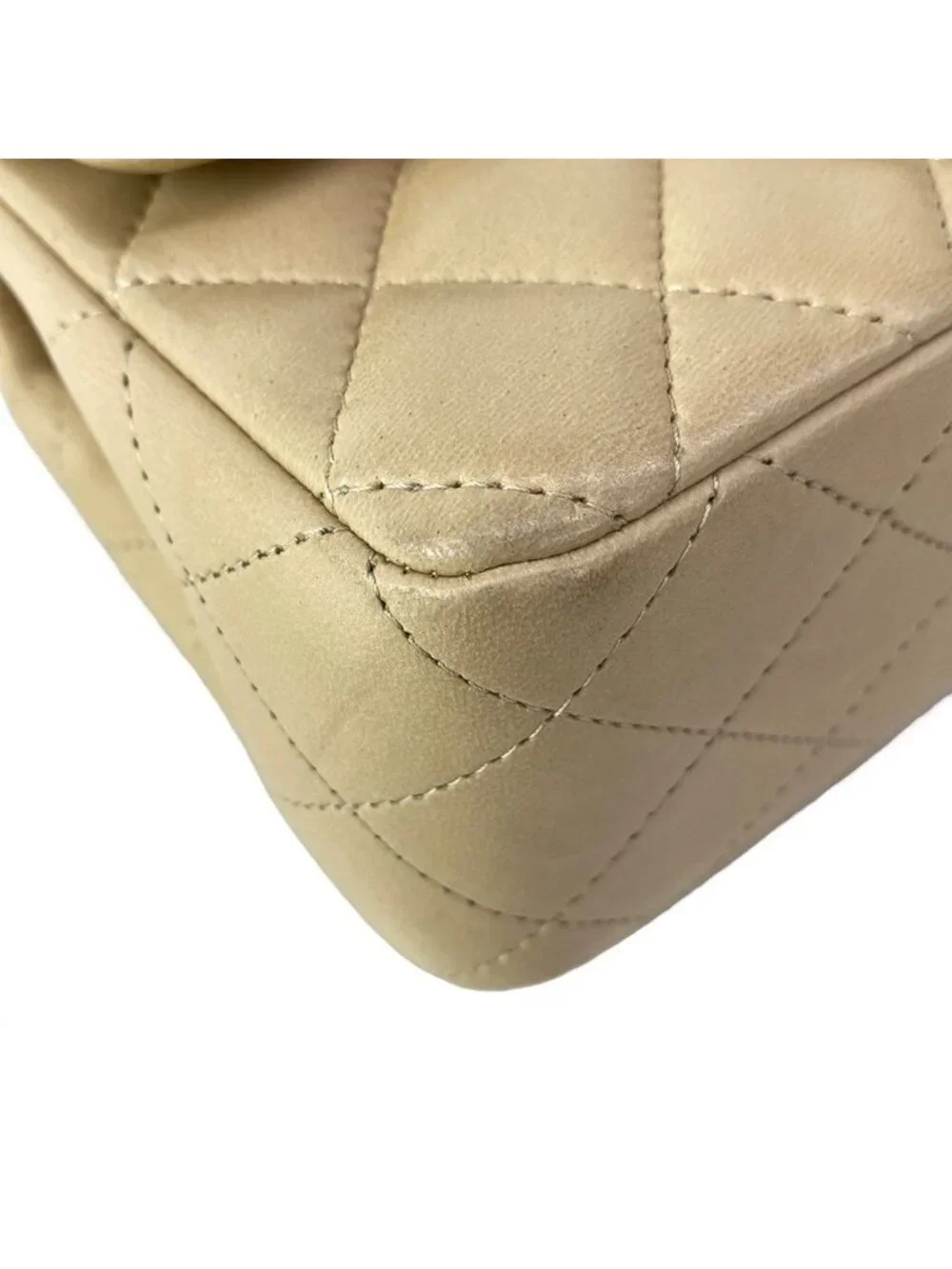 Chanel Shoulder Bag Mini Quilted Beige Matte Togo Chain Lambskin